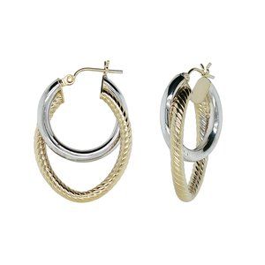 Round Double Twisted Hoop Earrings 14K Two-Tone Gold
